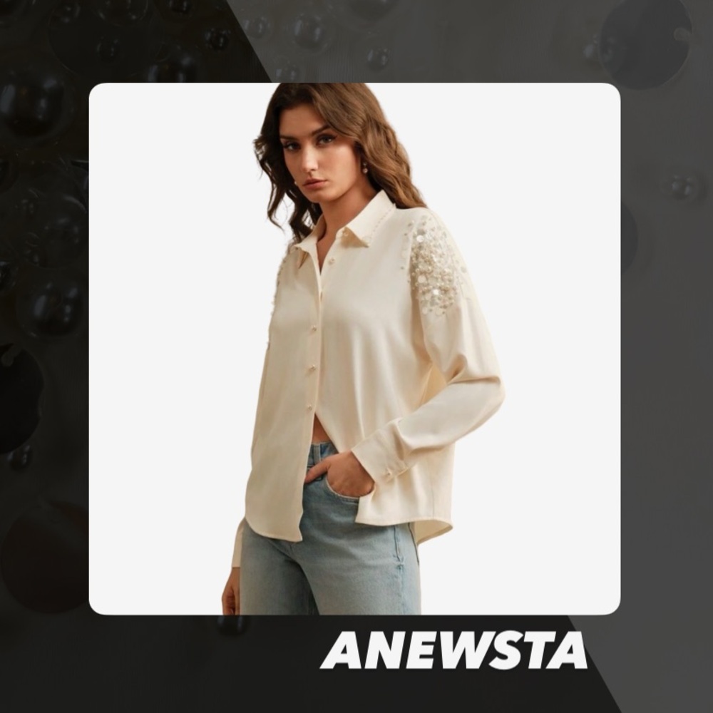 NWOT Anewsta Faux Pearl Embellished Blouse